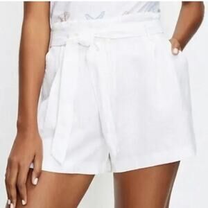 LOFT Paperbag Tie Waist Shorts XL White Linen Cotton Blend Zip Front Pockets